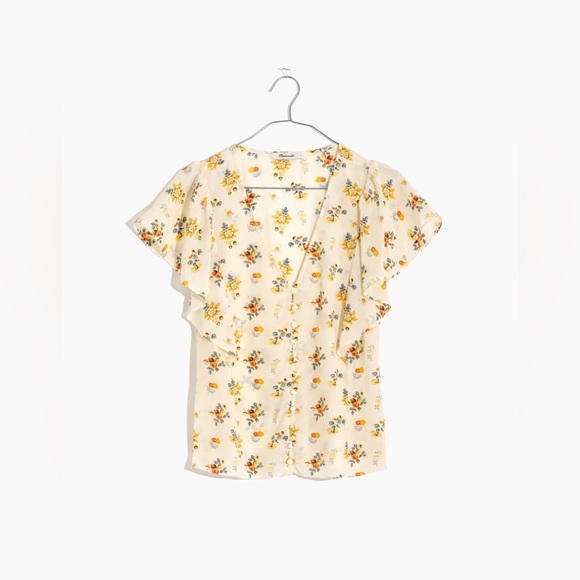 Madewell Countryside Blooms Silk Carmelina Flutter-Sleeve Top - Picture 6 of 10